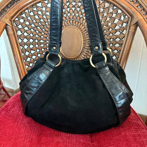 Donald J Pliner Tahoe Suede Croco Embossed Hobo Bag - Picture 1 of 14